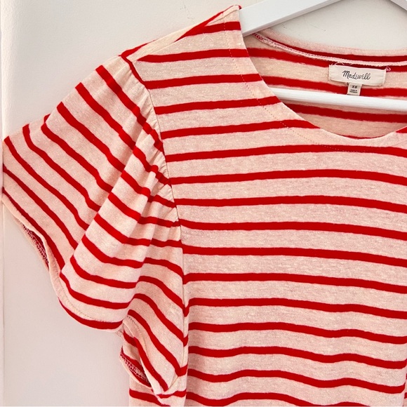 Madewell sz XS Flutter-Sleeve Tee top in Yorktown Stripe beige red striped - Picture 9 of 16